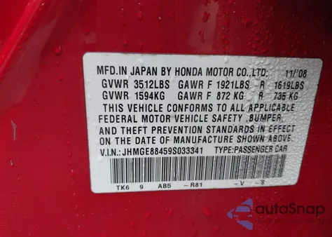 2009 Honda Fit Sport из США, поврежденный, VIN JHMGE88459S033341